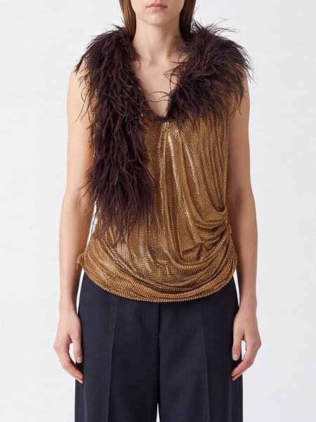 Top de noche drapeado Giuseppe di Morabito con plumas de avestruz y strass