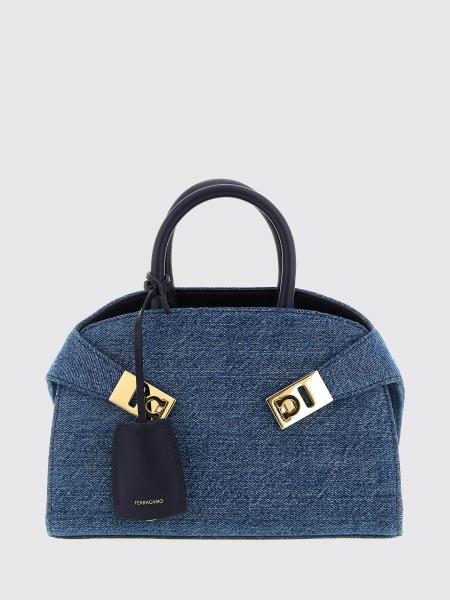 Ferragamo Hug Mini Handbag in Denim and Leather with Gancini Clasp