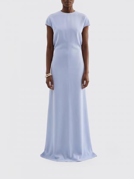Langes Satin-Abendkleid Jil Sander mit kurzen Ärmeln und Rückenschlitz