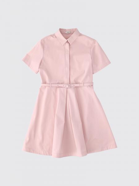 Girl's Short Cotton Chemisier Dress Fendi with Classic Collar and Short Sleeves