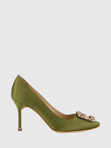 Manolo Blahnik Hangisi Satin Pumps with Jewel Buckle and Stiletto Heel