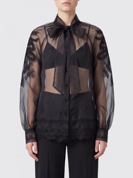 Ermanno Scervino Sheer Silk Blouse with Pussy-bow Collar and Lace