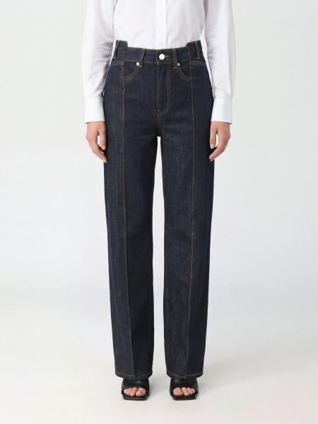 GANNI Fold バックロゴ付き ハイウエスト ストレートレッグ コットンデニムジーンズ