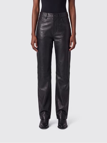 Blazé Milano Slim Fit Trousers in Smooth Lambskin with Mid-Rise Waist