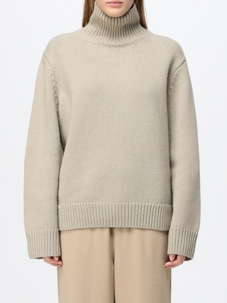 Toteme Wool Turtleneck Sweater with High Collar and Ribbed Trims