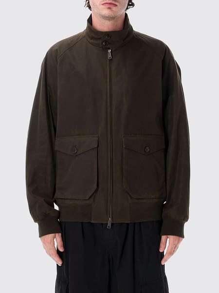 Baracuta Waxed Cotton Bomber Jacket with High Collar and Flap Pockets
