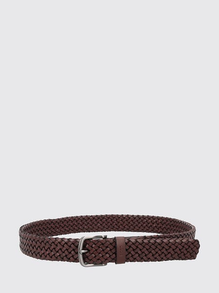 Ceinture Boss en cuir de veau tressé marron avec boucle classique