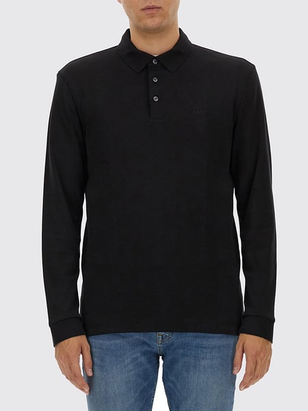 Polo à manches longues BOSS en coton avec logo brodé ton sur ton