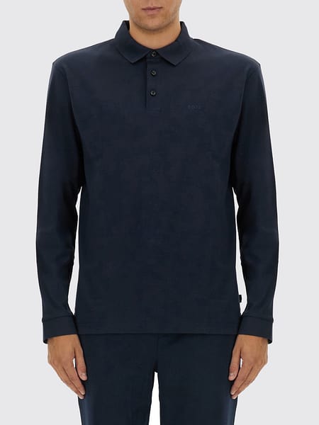 Polo à manches longues BOSS en coton avec logo brodé ton sur ton