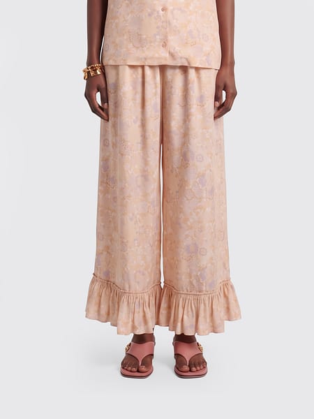 Floral Print Cropped Silk Palazzo Trousers Chloé with High Waist