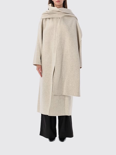 Long Asymmetric Wool Blend Soeur Coat with Scarf Neck