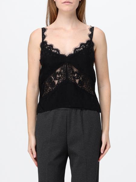 Top de soirée Pinko en satin avec empiècements en dentelle et col en V