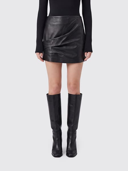Isabel Marant Agnes Draped Lambskin Leather Pencil Mini Skirt