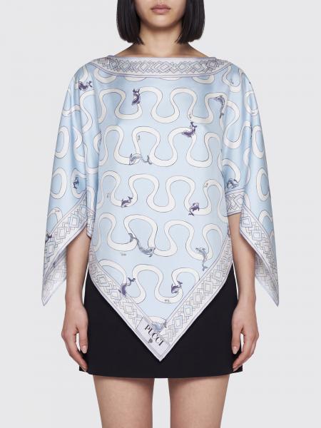 Pucci Asymmetrical Graphic Print Silk Blouse with Crew Neck