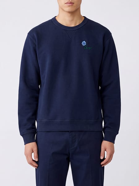 Felpa girocollo Kenzo in cotone con logo ricamato a contrasto sul petto