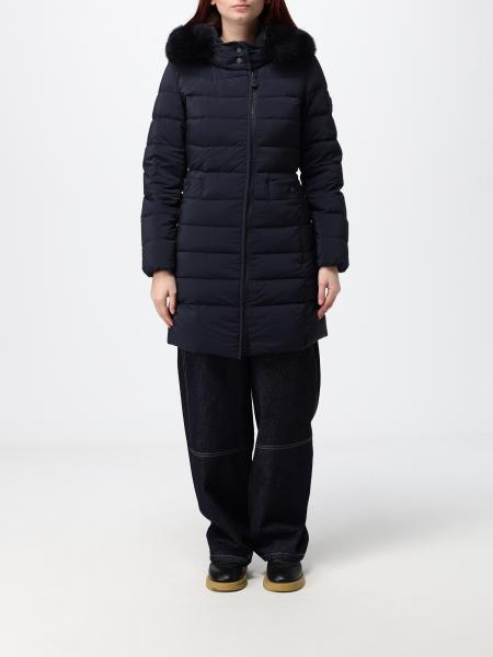 Peuterey Knee-Length Quilted Nylon Down Jacket with Shearling Hood