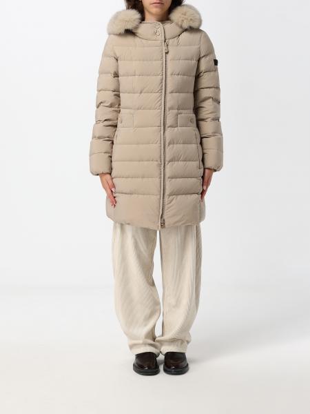 PEUTEREY 及膝绗缝尼龙羽绒服，配有羊毛兜帽