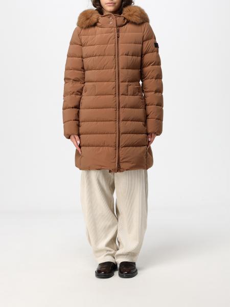 PEUTEREY 及膝绗缝尼龙羽绒服，配有羊毛兜帽