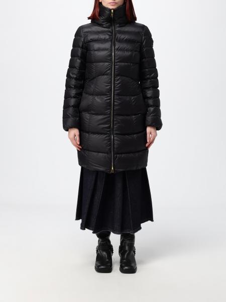 Peuterey Knee-Length Quilted Nylon Down Jacket with Hood and Slit Pockets