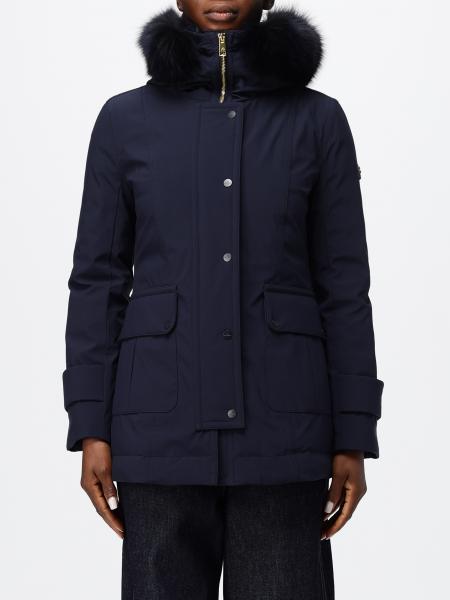 Parka Peuterey hasta la rodilla de poliéster con capucha de shearling y logo aplicado