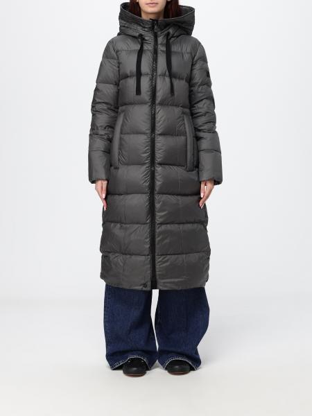 Long Quilted Nylon Puffer Coat Peuterey with a Hood and High Collar