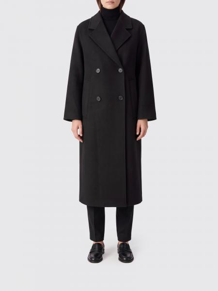 Ivy Oak Double-Breasted Long Coat in Pure Wool with Lapel Collar