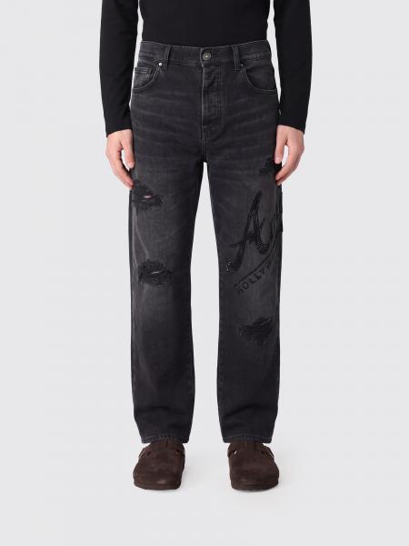 Jean Amiri droit en denim noir avec strass et effet usé