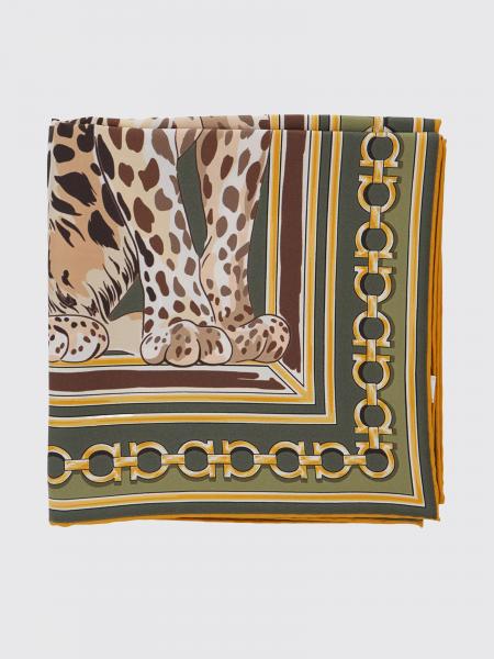 Ferragamo Square Pure Silk Foulard with Animalier Print and Gancini Logo