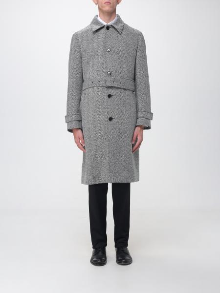 Manteau long Lardini à simple boutonnage en mélange de laine à motif chevrons avec ceinture