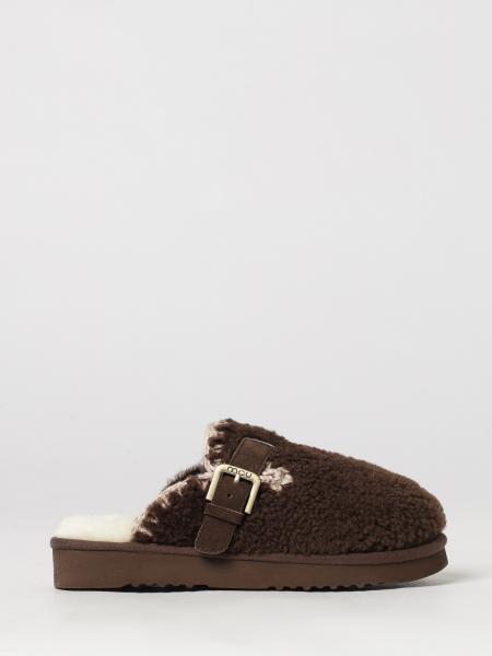 Suede and Shearling Mules MOU with Wool Lining and Adjustable Strap