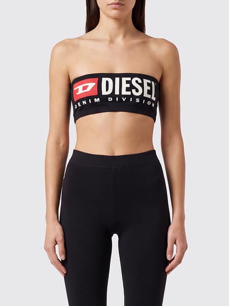 Logo Print Stretch-Cotton Bandeau Bra Diesel