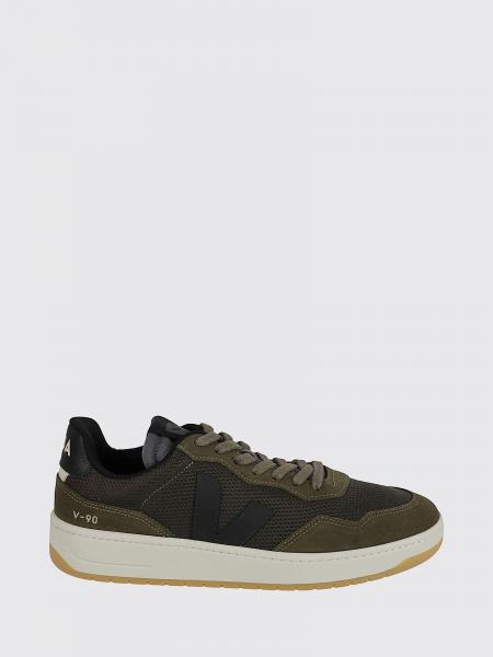 Veja V-90 Sneakers in Leather and B-Mesh with Contrasting Logo