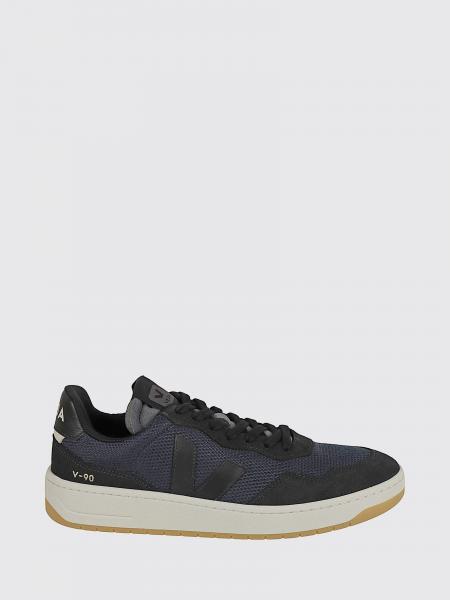 Veja Men's V-90 Sneakers in Leather and B-Mesh with Contrasting Logo