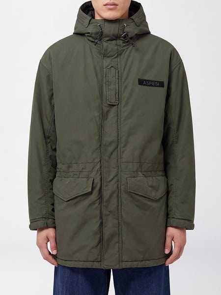 Knee-Length Hooded Parka Aspesi with Padded Hood and Drawstring
