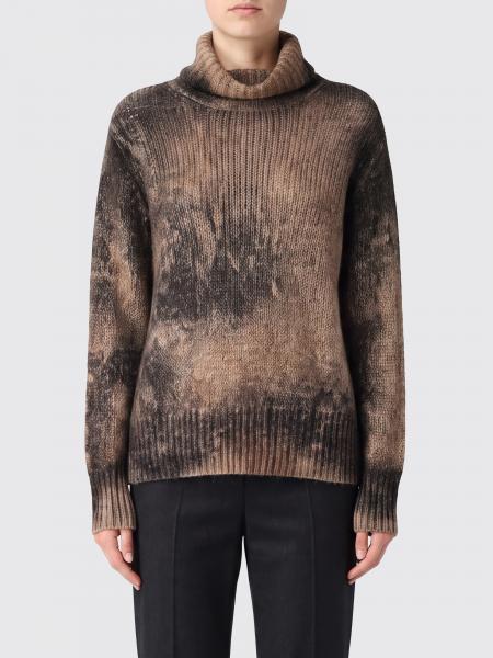 Avant Toi Abstract Print Cashmere Roll Neck Jumper with Dropped Shoulders