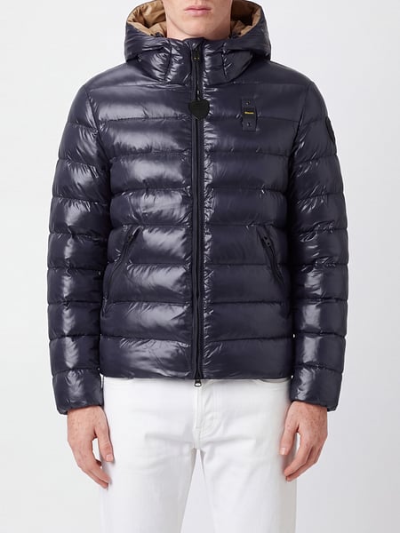 Blauer Water-Repellent Quilted Nylon Hooded Down Jacket with High Collar