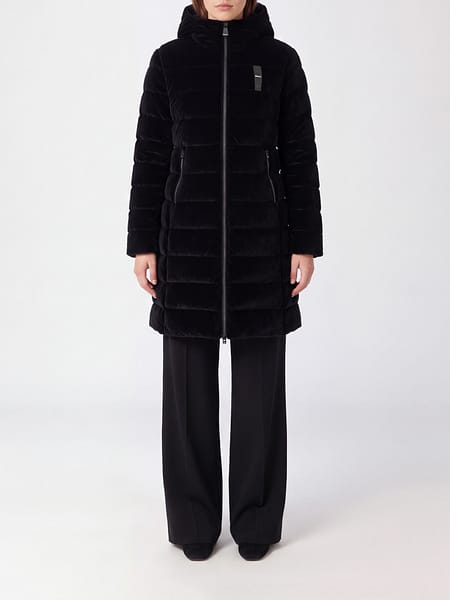 Blauer Knee-Length Quilted Velvet Hooded Down Jacket
