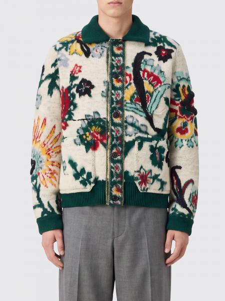 Cardigan Sacai im Polo-Stil aus Wolle mit Blumenstickerei und aufgesetzter Tasche