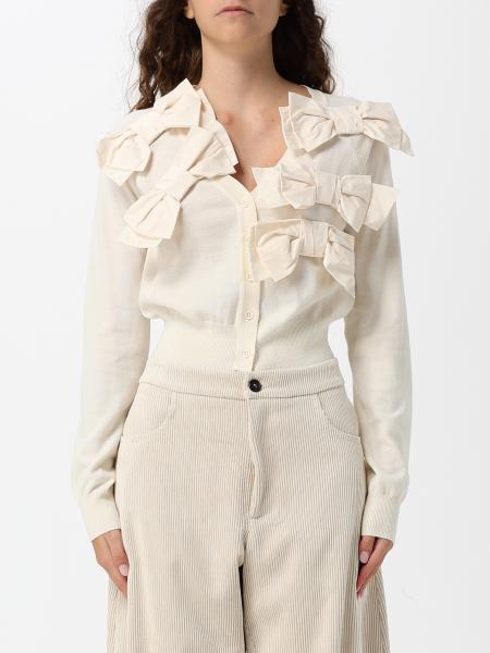 Cardigan Meimeij en laine à col V avec des nœuds appliqués sur toute la surface
