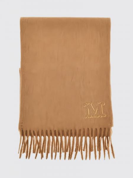 Max Mara Two-Colour Pure Wool Scarf with Embroidered Monogram and Fringes