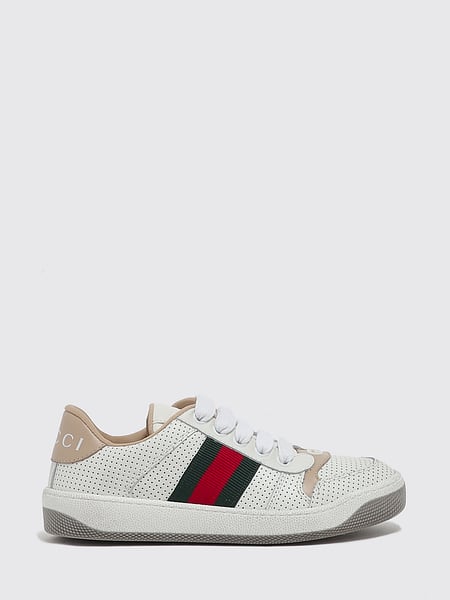 Gucci Boy's Leather Low-Top Sneakers with GG Monogram and Web Stripe