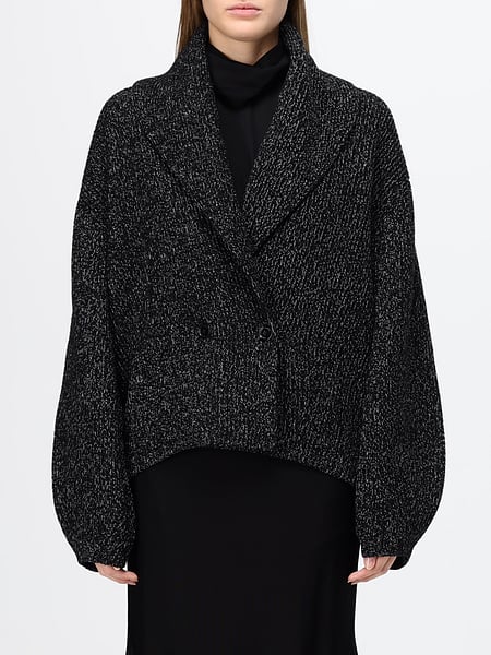 Double-Breasted Wool and Cotton Cardigan Toteme with Shawl Collar and Balloon Sleeves