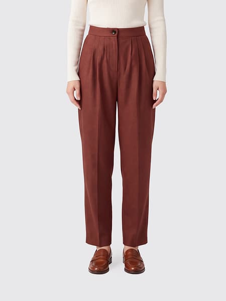 Blazé Milano High-Waisted Straight Trousers in Wool and Cashmere with Pleats