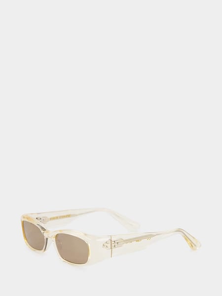 Port Tanger Leila Gold Acetate Rectangular Sunglasses with Amber Lenses