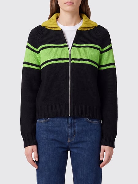 Marni Striped Cotton Cardigan with Zip Closure and Classic Collar