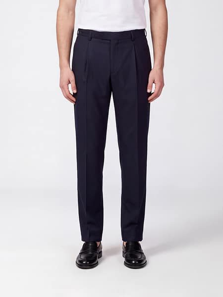 Boglioli Slim Fit Pleated Tailored Trousers in Virgin Wool Blend