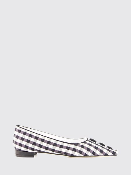 Manolo Blahnik Alexa Gingham Cotton Pointed-Toe Ballerina Flats