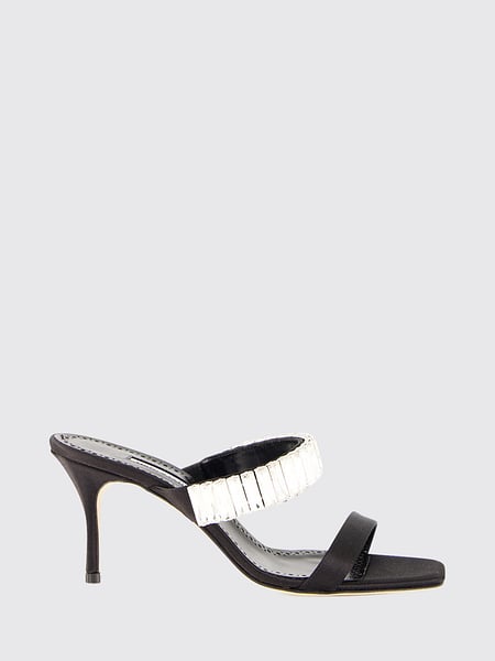 Manolo Blahnik Sakobay Crystal-Embellished Satin Mules with Square Toe