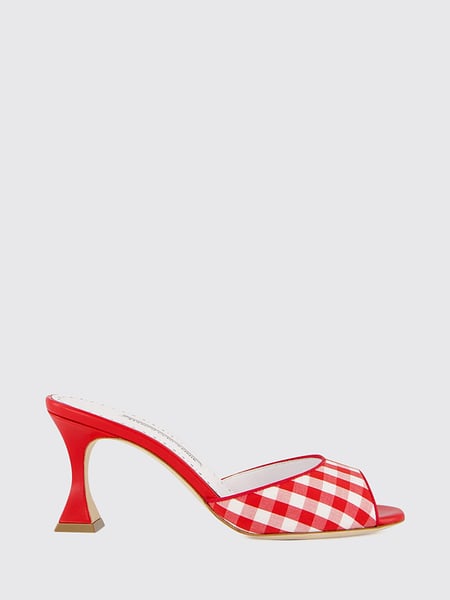 Manolo Blahnik Jadara Gingham Cotton Mules with Spool Heel