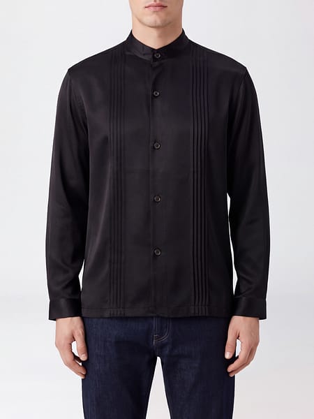Camisa Commas de seda slim fit con cuello mao y bordados